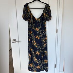 Reformation Navy and Orange Floral Midi Dress